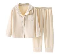 Generisch Develvet Pigiama per bambini e ragazze e inverno, a maniche lunghe, set di vestiti per la casa e le ragazze, beige., 7-8 Jahre