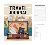 Generisch Diario di viaggio da donna, a righe, copertina rigida, con elastica, taccuino portatile per appunti scritti a mano, biglietti incollati