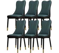 Generisch Dining Chairs Set di 6 science Technology Cloth Kitchen Household Desk Chair Sturdy Iron Art Metal Legs (blu + pelle nera)