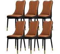 Generisch Dining Chairs Set di 6 science Technology Cloth Kitchen Household Desk Chair Sturdy Iron Art Metal Legs (arancione + pelle nera)