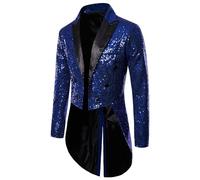 Generisch Direttore del circo, divisa con paillette, giacca con paillettes, giacca con glitter, per spettacolo, costume da ballo, festa a tema, abiti da uomo, giacca con paillette, blazer smoking, Blu