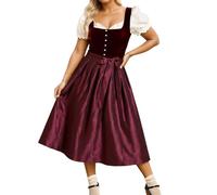 Generisch Dirndl Abito da donna in stile bavarese, elegante abito da sera, grembiule tradizionale Dirndl, in pizzo, per carnevale, feste, Oktoberfest, A07-vino, L