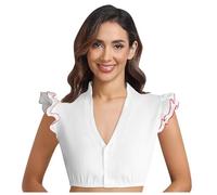 Generisch Dirndl Camicetta da donna con bottoni, colore nero e bianco, Dirndl, camicetta tradizionale Dirndl, in pizzo, maniche ad ali con scollo a V, camicetta tradizionale Oktoberfest, colore bianco