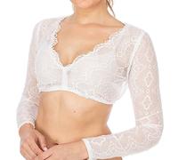 Generisch Dirndl, camicia da donna, elegante e bella, in pizzo, con scollo rotondo, colore bianco, L