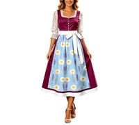 Generisch Dirndl Midi da donna, elegante, per l'Oktoberfest, in velluto, elegante, per feste della birra, con motivo floreale, fiocco impero