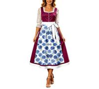 Generisch Dirndl Midi da donna, elegante, per l'Oktoberfest, in velluto, elegante, per feste della birra, con motivo floreale, fiocco impero