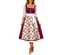 Generisch Dirndl Midi da donna, elegante, per l'Oktoberfest, in velluto, elegante, per feste della birra, con motivo floreale, fiocco impero