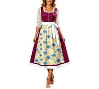 Generisch Dirndl Midi da donna, elegante, per l'Oktoberfest, in velluto, elegante, per feste della birra, con motivo floreale, fiocco impero
