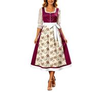 Generisch Dirndl Midi da donna, elegante, per l'Oktoberfest, in velluto, elegante, per feste della birra, con motivo floreale, fiocco impero