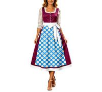 Generisch Dirndl Midi da donna, elegante, per l'Oktoberfest, in velluto, elegante, per feste della birra, con motivo floreale, fiocco impero