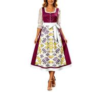 Generisch Dirndl Midi da donna, elegante, per l'Oktoberfest, in velluto, elegante, per feste della birra, con motivo floreale, fiocco impero