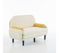 Generisch Divano a due posti in velluto color avorio, come divano-letto e poltrona relax con spazio di archiviazione per il soggiorno,Beige