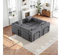 Generisch Divano letto in ciniglia 2 in 1 con vano portaoggetti nel bracciolo, tre telai in metallo e diverse opzioni di configurazione