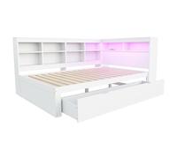 Generisch Divano letto in legno massello 140 x 200 cm con stazione di ricarica USB, illuminazione LED RGB, grandi cassetti e ripiani, letto matrimoniale multifunzionale con spazio per la vita moderna