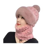 Generisch Divertente copricapo da donna invernale sciarpa lavorata a maglia per esterni tinta unita con rivestimento del cappello, berretto lavorato a maglia integrato, Colore: rosa., Taglia unica
