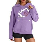 Generisch Divertente felpa da calcio da donna con stampa grafica, maglione casual a maniche lunghe per la domenica quotidiana con tasca a marsupio, Lilla, XXL