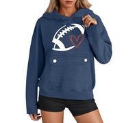 Generisch Divertente felpa da calcio da donna con stampa grafica, maglione casual a maniche lunghe per la domenica quotidiana con tasca a marsupio, Blu marino, L