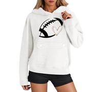 Generisch Divertente felpa da calcio da donna con stampa grafica, maglione casual a maniche lunghe per la domenica quotidiana con tasca a marsupio, bianco, XXL