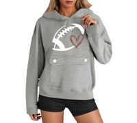 Generisch Divertente felpa da calcio da donna con stampa grafica, maglione casual a maniche lunghe per la domenica quotidiana con tasca a marsupio, grigio., L