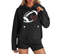 Generisch Divertente felpa da calcio da donna con stampa grafica, maglione casual a maniche lunghe per la domenica quotidiana con tasca a marsupio, Nero , L