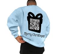 Generisch Divertente felpa girocollo uomo con codice QR a maniche lunghe divertente messaggio nascosto unisex design ideale per il tempo libero occasioni speciali, Azzurro, L