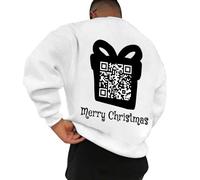 Generisch Divertente felpa girocollo uomo con codice QR a maniche lunghe divertente messaggio nascosto unisex design ideale per il tempo libero occasioni speciali, bianco, XXL
