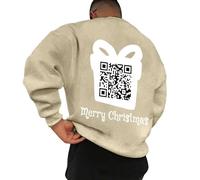 Generisch Divertente felpa girocollo uomo con codice QR a maniche lunghe divertente messaggio nascosto unisex design ideale per il tempo libero occasioni speciali, beige., XXL