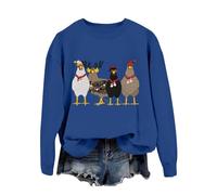 Generisch Divertente pulcino natalizio da donna, felpa con stampa a forma di animale da fattoria, design a girocollo a maniche lunghe, Blu marino, L