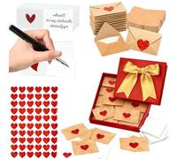 Generisch DIY Love Notes Box, Mini Blank Cards & Envelopes with Heart Stickers, 60 Pezzi Romantic Day Love Cards Set for Him Her, Personized Wedding, Anniversary (60)