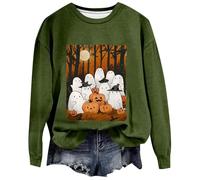 Generisch Donna 2024 Halloween Inverno Zucca Anima Stampata No Hat Sport Top Nero Donna Maglione, verde, L