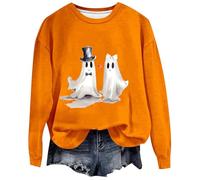 Generisch Donna 2024 Halloween Winter Trendy Featured Soul Printed No Hat Sports Tops Stretto Giacca sportiva da donna, Colore: arancione., XL