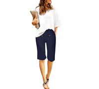 Generisch Donna 2025 Primavera ed Estate Tinta Unita Tasca Frontale Coulisse Cravatta Bottone Pantaloncini Casual Pantaloni Corti Pantaloncini Donna, Marina Militare, M