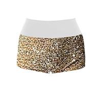 Generisch Donna Bar Party Vita Alta Slim Moda Paillettes Pantaloncini corti, gold, XL