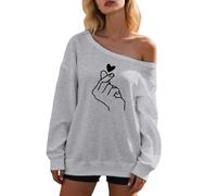 Generisch Donna Casual Fashion Print Off Shoulder Felpa Elegante Pullover senza cappuccio per la vita quotidiana I miei ordini Visualizza, grigio chiaro., XL