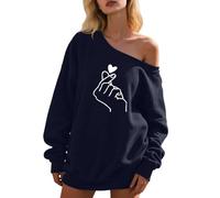 Generisch Donna Casual Fashion Print Off Shoulder Felpa Elegante Pullover senza cappuccio per la vita quotidiana I miei ordini Visualizza, Blu marino, XL