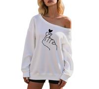 Generisch Donna Casual Fashion Print Off Shoulder Felpa Elegante Pullover senza cappuccio per la vita quotidiana I miei ordini Visualizza, bianco, XL