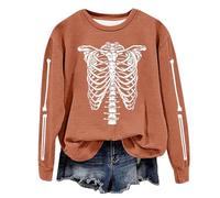 Generisch Donna e Inverno Moda Halloween Stampa Senza Cappuccio Girocollo Manica Lunga Maglione Sottile Maglione Top Body Ragazze Manica Lunga, Colore: arancione., M