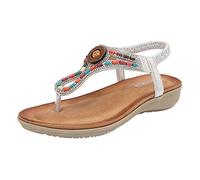 Generisch Donna Estate Moda Cava Strass Perline Punta Rotonda Piano Piano Boemia Confortevole Grandi Scarpe Da Spiaggia Sandali, argento, 37 EU Larga