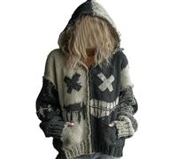 Generisch Donna Horror Halloween Spooky Face Contrast Knitted Print Sweater Comfort Funny Crew Neck Top, Carbone, XL