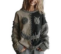 Generisch Donna Horror Halloween Spooky Face Contrast Knitted Print Sweater Comfort Funny Crew Neck Top, mezzanotte, 3XL