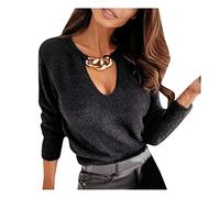 Generisch Donna Inverno Strappa Maglia Top Donne Plain Slim Daily Party Camicetta Festive Camicette Donna Matrimonio, Nero , S
