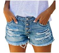 Generisch Donna Jeans, Pantaloncini Corti Strappati, Pantaloni Estivi, Denim, Leggeri, Bermuda Vita Alta, Aderenti, Corti, Blu, S