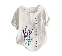 Generisch Donna Lavanda nella stampa di camicie floreale camicetta casual in cotone per le donne camicetta da spiaggia, bianco, L