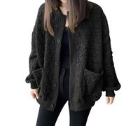 Generisch Donna Lightweight Quilted Casual Winter Open Front Button Down Puffer Coat Outwear Cardigan Bianco Cappotto Donna, Nero , M