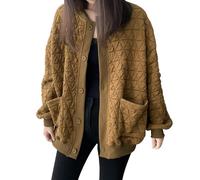 Generisch Donna Lightweight Quilted Casual Winter Open Front Button Down Puffer Coat Outwear Cardigan Bianco Cappotto Donna, marrone, XL