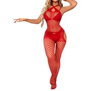 Generisch Donna lingerie giarrettiera calze sexy collant a rete aperta leggings collant collant lingerie pantaloni, Colore: rosso, Taglia unica