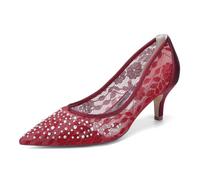 Generisch Donna Medio Tacco Heel a Punta Slip-on Dress Pumps Glitter Casual Punta di Piedi Tacchi Alti Donne in Pizzo,Wine Red,37 EU