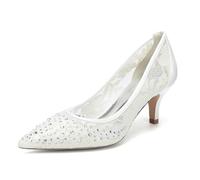 Generisch Donna Medio Tacco Heel a Punta Slip-on Dress Pumps Glitter Casual Punta di Piedi Tacchi Alti Donne in Pizzo,Avorio,37 EU