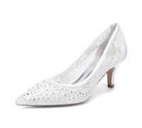 Generisch Donna Medio Tacco Heel a Punta Slip-on Dress Pumps Glitter Casual Punta di Piedi Tacchi Alti Donne in Pizzo,Bianca,43 EU