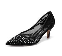 Generisch Donna Medio Tacco Heel a Punta Slip-on Dress Pumps Glitter Casual Punta di Piedi Tacchi Alti Donne in Pizzo,Nero,38 EU